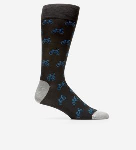 Black Cole Haan Bicycle Print Crew Men's Socks | TSGQ-68371