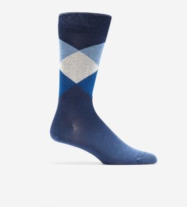 Blue Cole Haan Large Diamond Crew Men's Socks | PLVT-13872