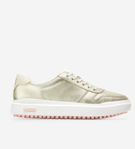 Brown Gold Cole Haan GrandPrØ AM Golf Women's Sneakers | RKLH-76298