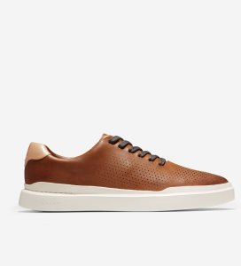 Brown / White Cole Haan GrandPrØ Rally Laser Cut Men's Sneakers | KGBW-97351