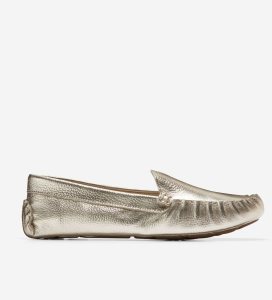 Gold Cole Haan Evelyn Driver Women's Loafers | LISY-15603