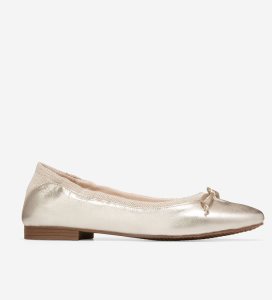 Gold Cole Haan Keira Ballet Women's Flat Shoes | BTWJ-89170