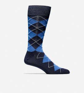 Navy Cole Haan Classic Argyle Crew Men's Socks | IMZV-18305