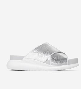 Silver Cole Haan 2.ZERØGRAND Criss Cross Slide Women's Sandals | QAHN-42809