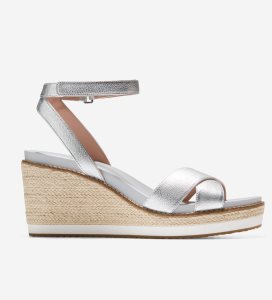 Silver Cole Haan Cloudfeel Espadrille Wedge Women's Sandals | QHFZ-95283