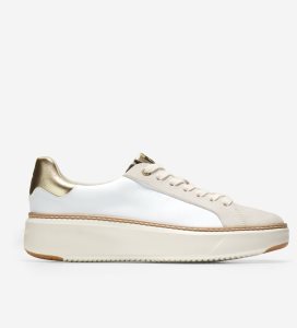 White / Gold / Leopard Cole Haan GrandPrØ Topspin Women's Sneakers | MGAO-45693