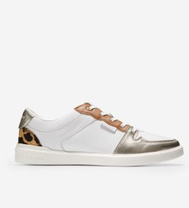 White / Gold Metal Cole Haan Grand Crosscourt Modern Tennis Women's Sneakers | QYKH-59123