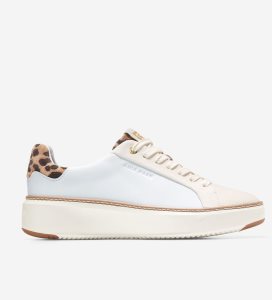 White / Leopard Cole Haan GrandPrØ Topspin Women's Sneakers | KJYC-08145