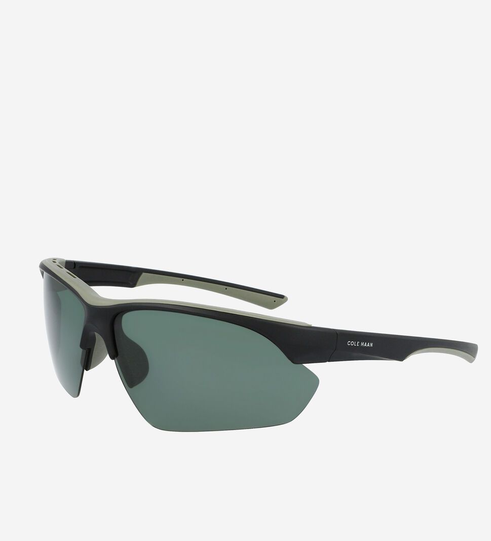 Black Cole Haan Angular Sport Wrap Men's Sunglasses | QOJA-21836