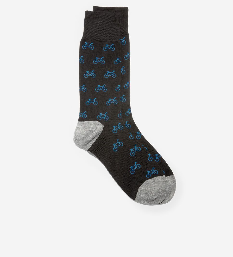 Black Cole Haan Bicycle Print Crew Men's Socks | TSGQ-68371