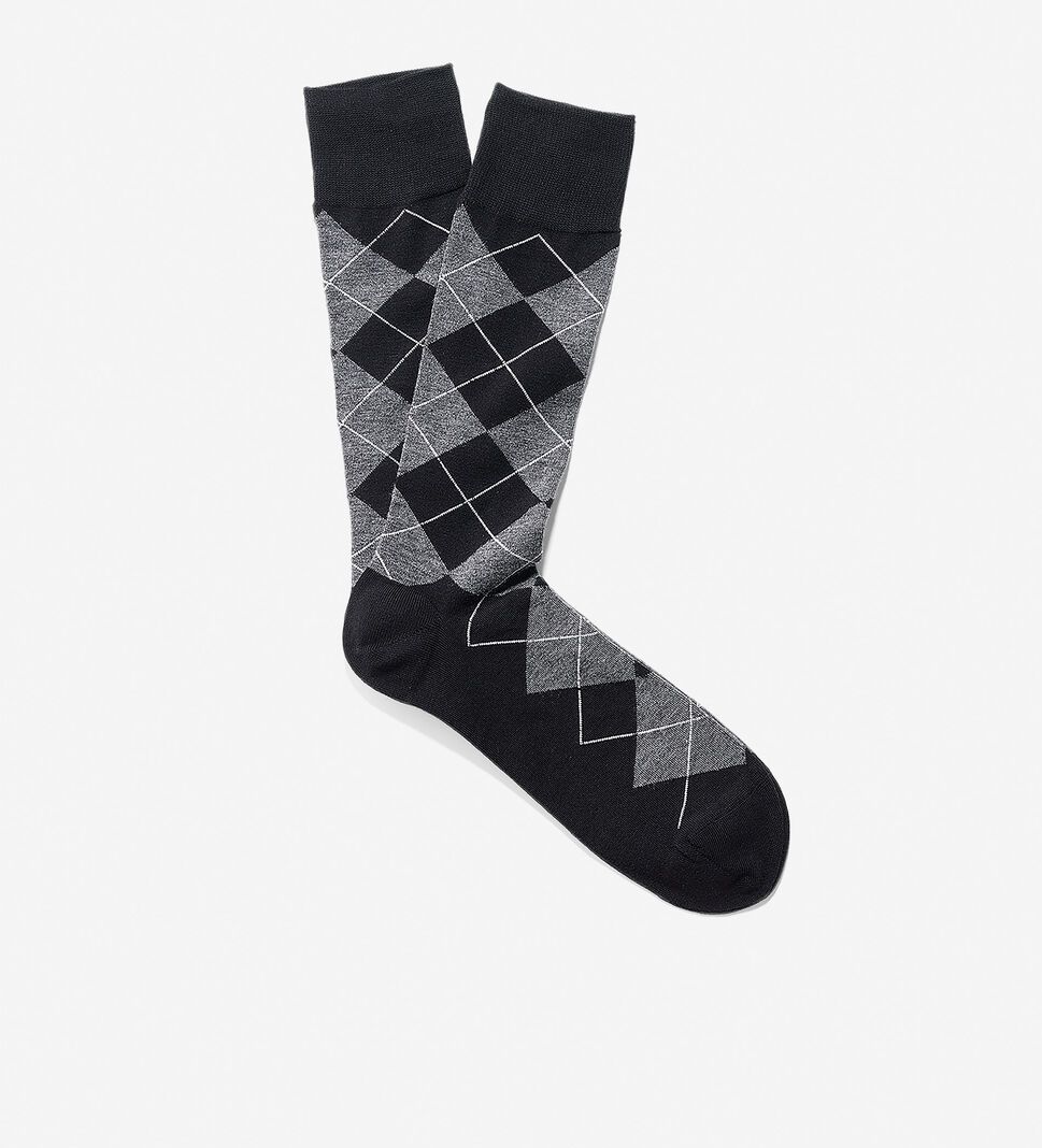 Black Cole Haan Classic Argyle Crew Men's Socks | TQJN-23105