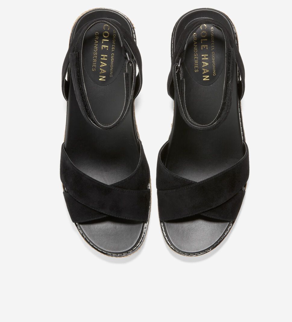 Black Cole Haan Cloudfeel Espadrille Wedge Women's Sandals | NFRM-19604