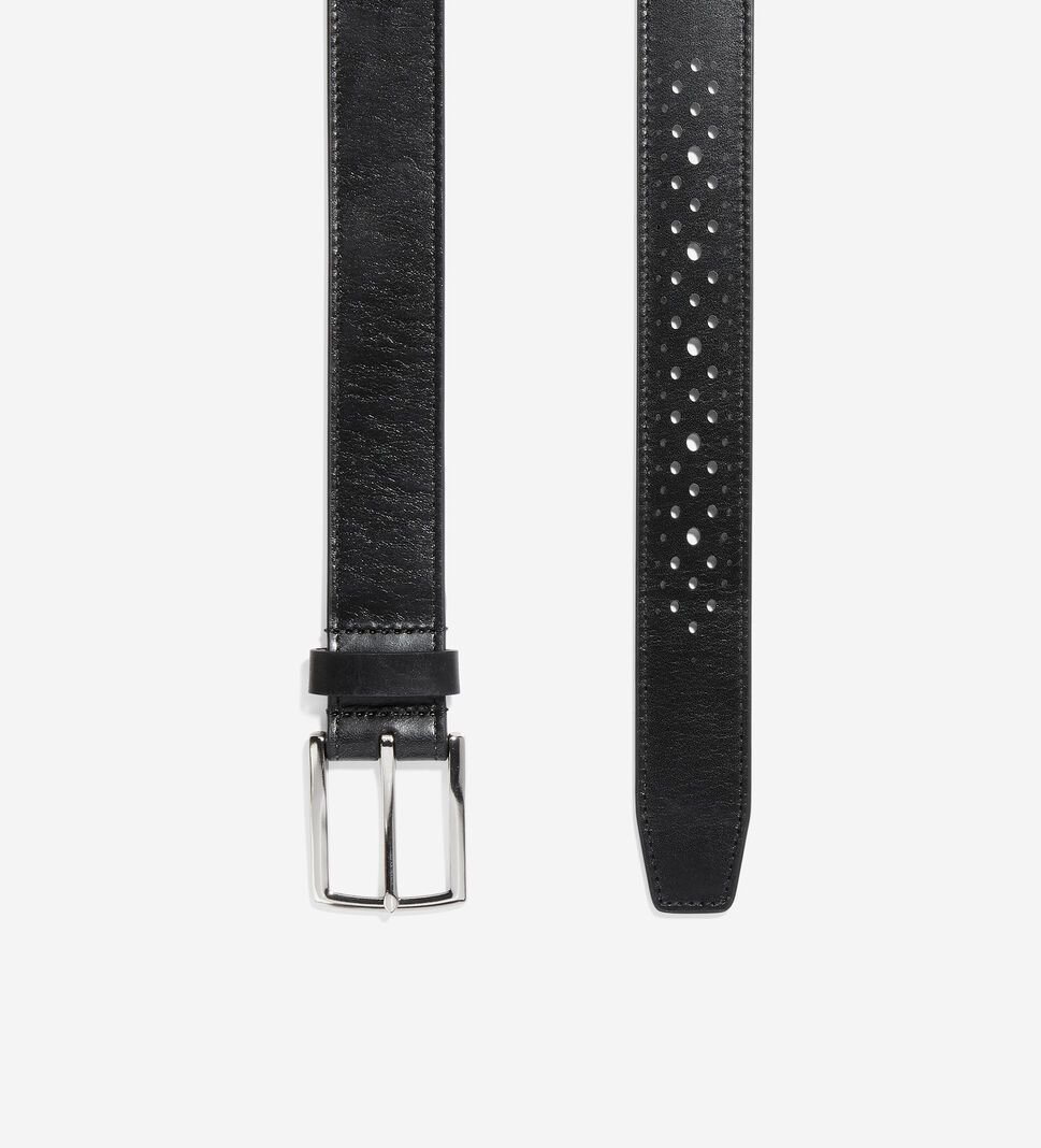 Black Cole Haan Cut Edge Washington 32mm Perforated Men's Belts | RYSE-15486