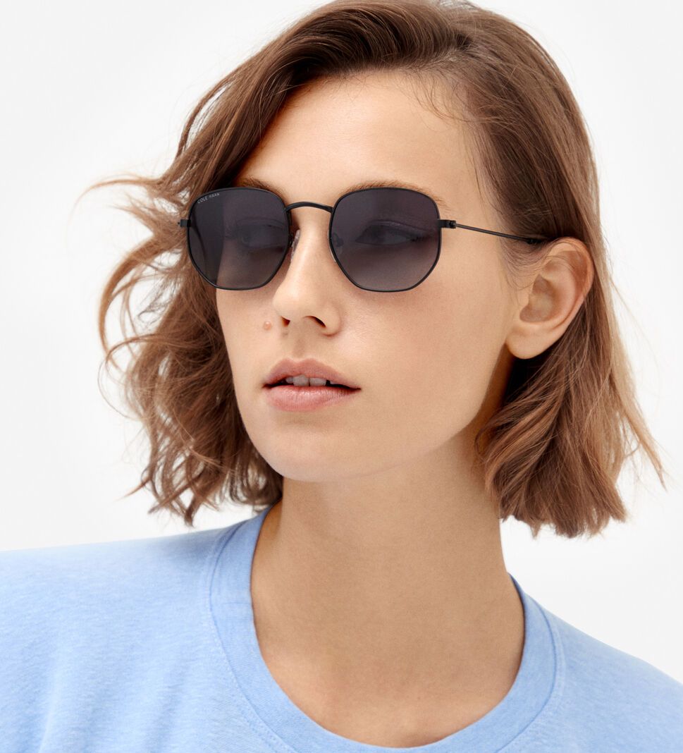 Black Cole Haan Rounded Hexagon Women's Sunglasses | LZGQ-32149