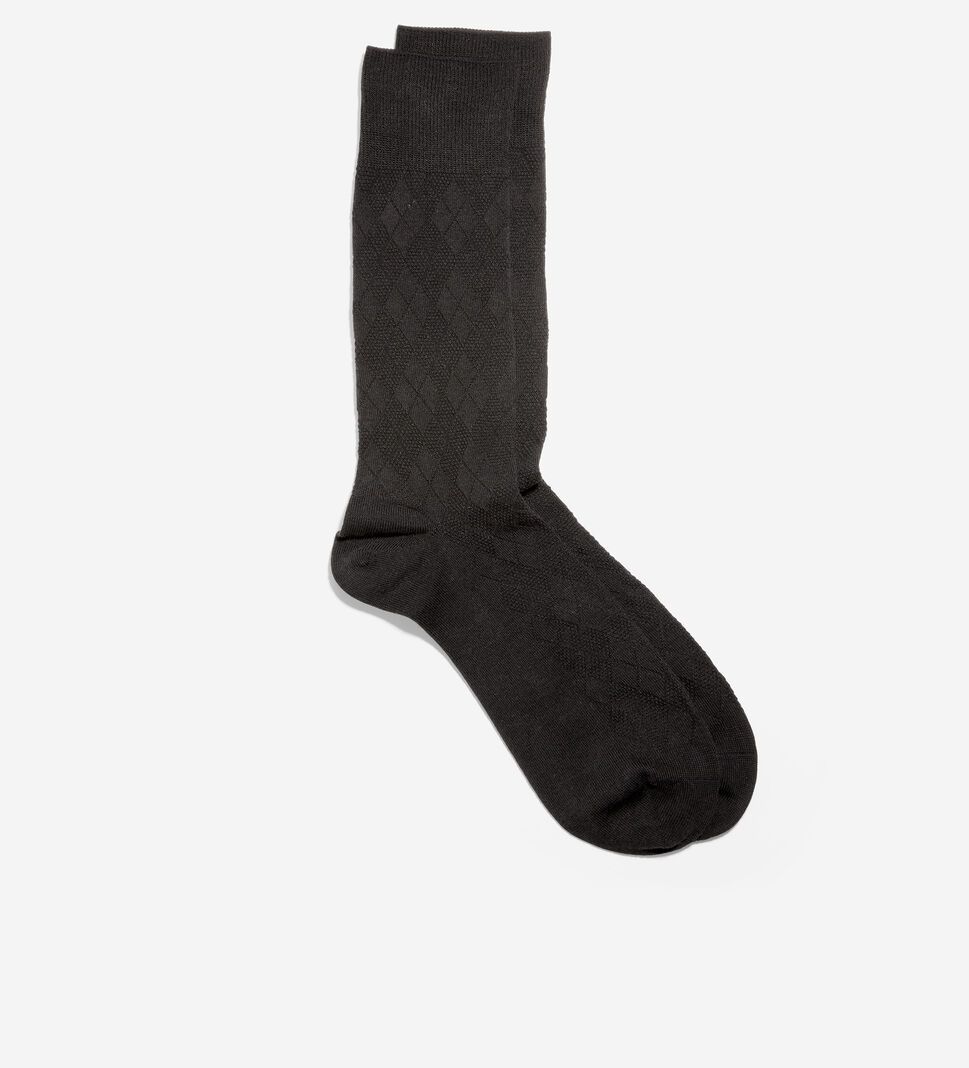 Black Cole Haan Tonal Argyle Crew Men's Socks | ZABV-51840