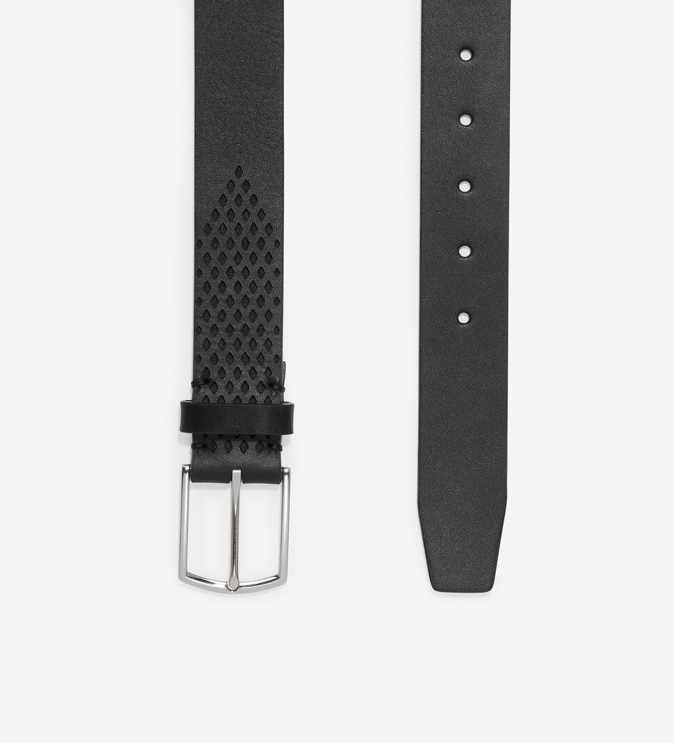 Black Cole Haan Washington Perforated 35mm Men's Belts | VNCM-83547