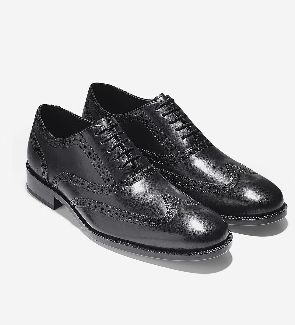 Black Cole Haan Williams Wingtip Men's Oxfords Shoes | AGJT-51386