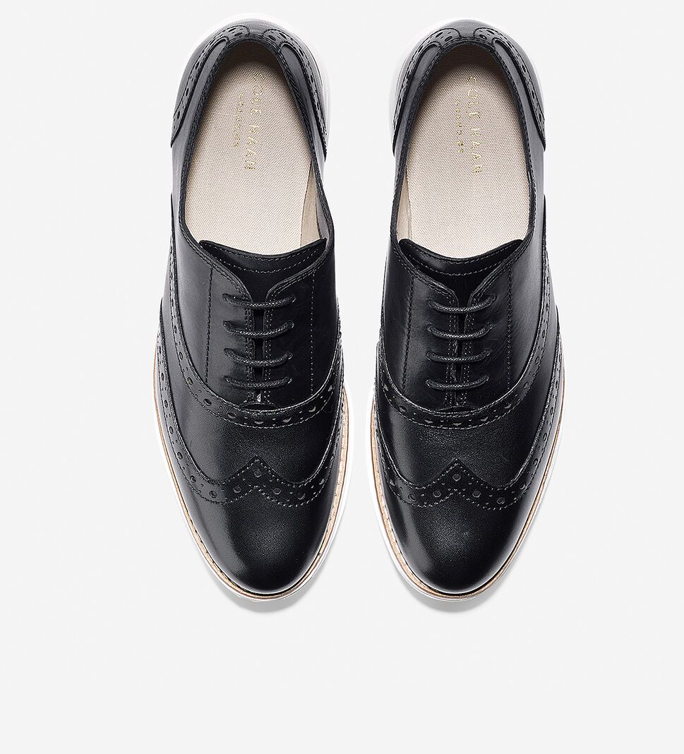 Black / White Cole Haan ØriginalGrand Wingtip Women's Oxfords Shoes | TQCP-20483