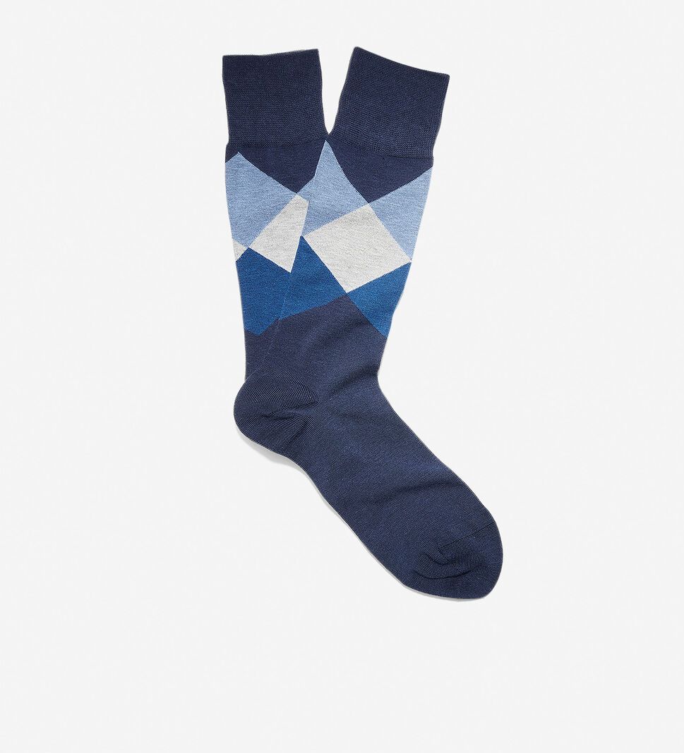 Blue Cole Haan Large Diamond Crew Men's Socks | PLVT-13872