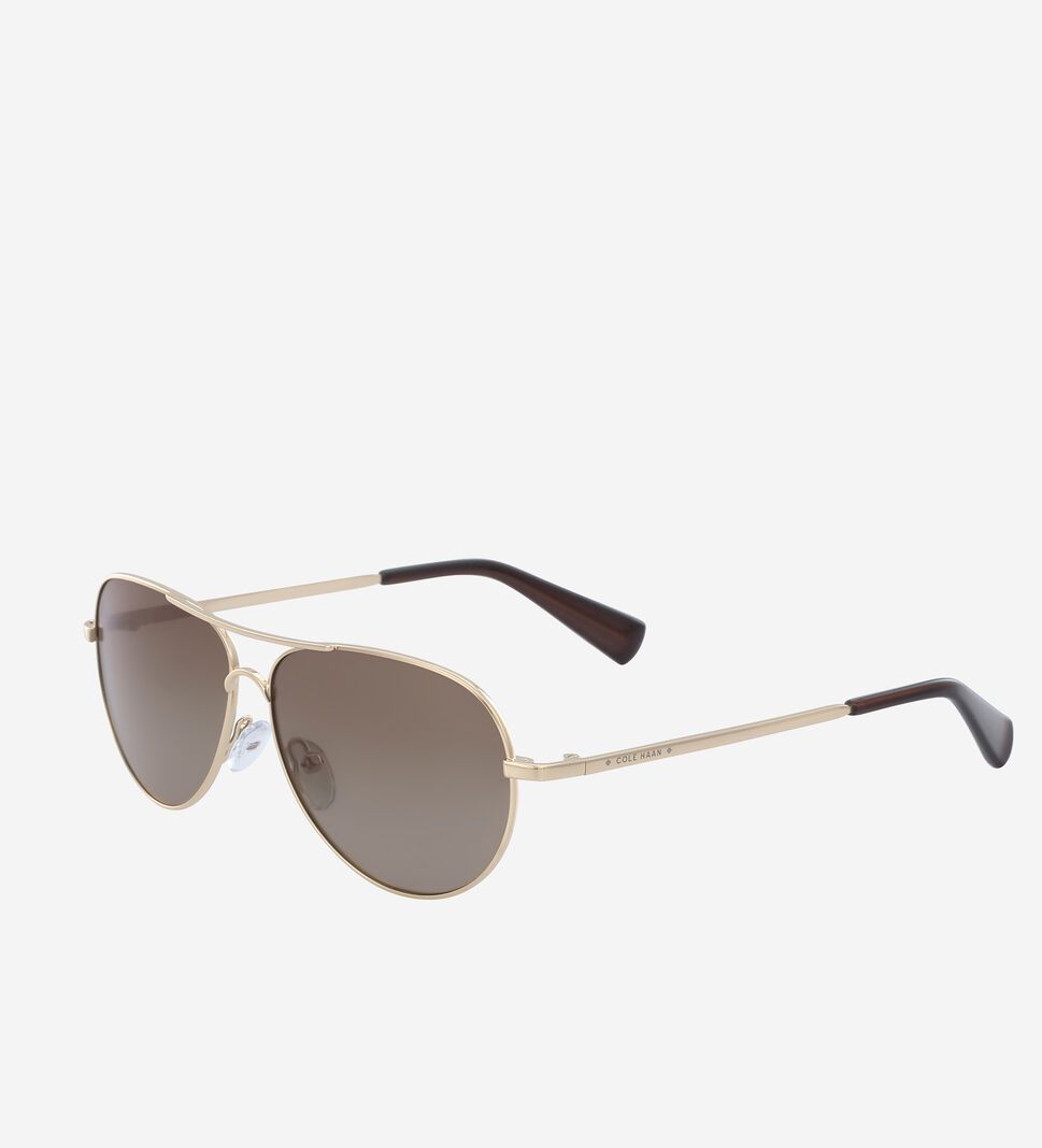 Gold Cole Haan Classic Aviator Women's Sunglasses | ILUJ-73082