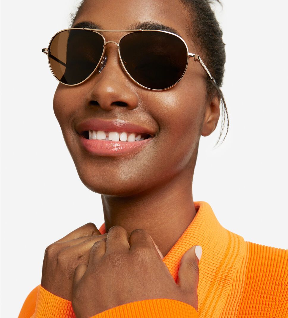 Gold Cole Haan Classic Aviator Women's Sunglasses | ILUJ-73082