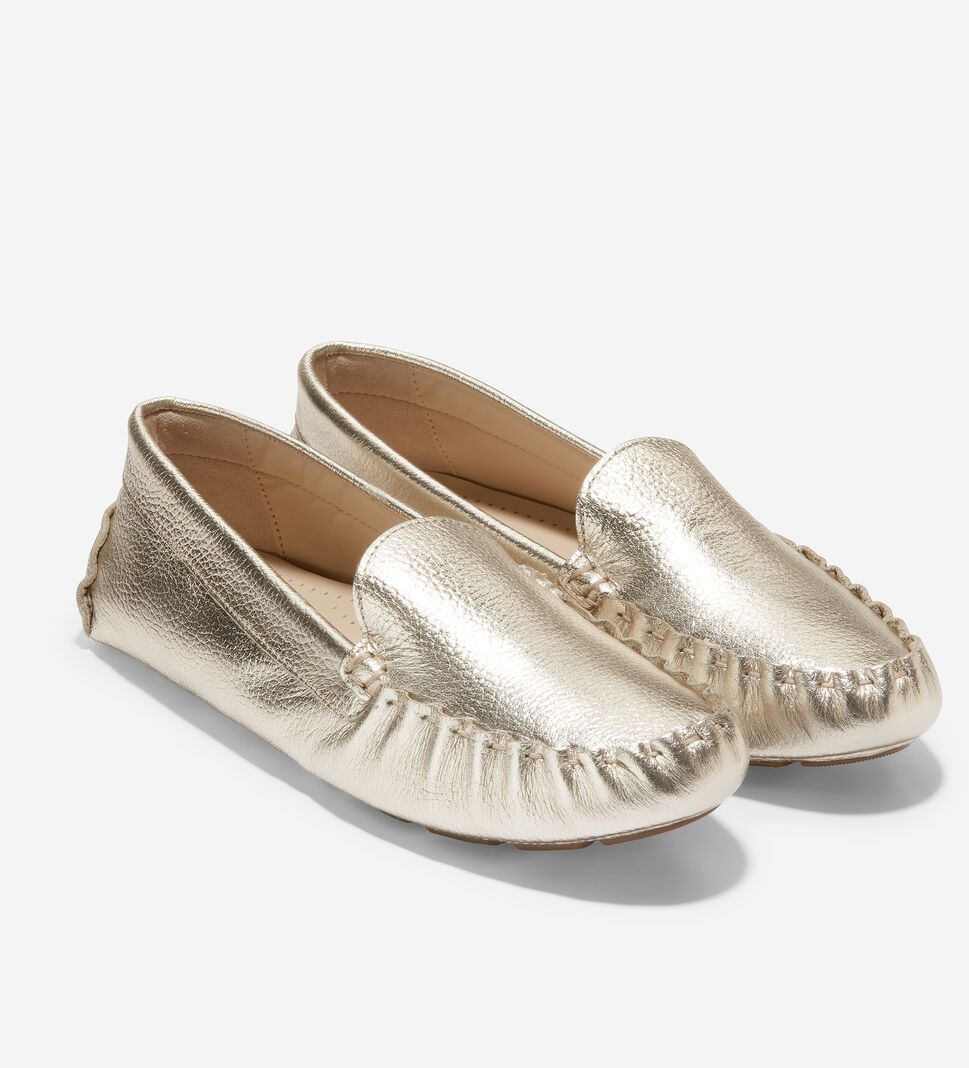 Gold Cole Haan Evelyn Driver Women's Loafers | LISY-15603