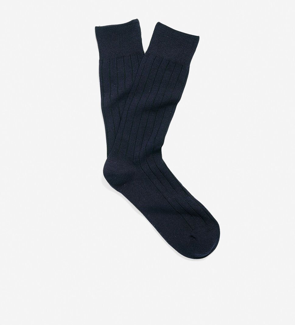 Navy Cole Haan Ribbed Crew Men's Socks | PRAK-05712