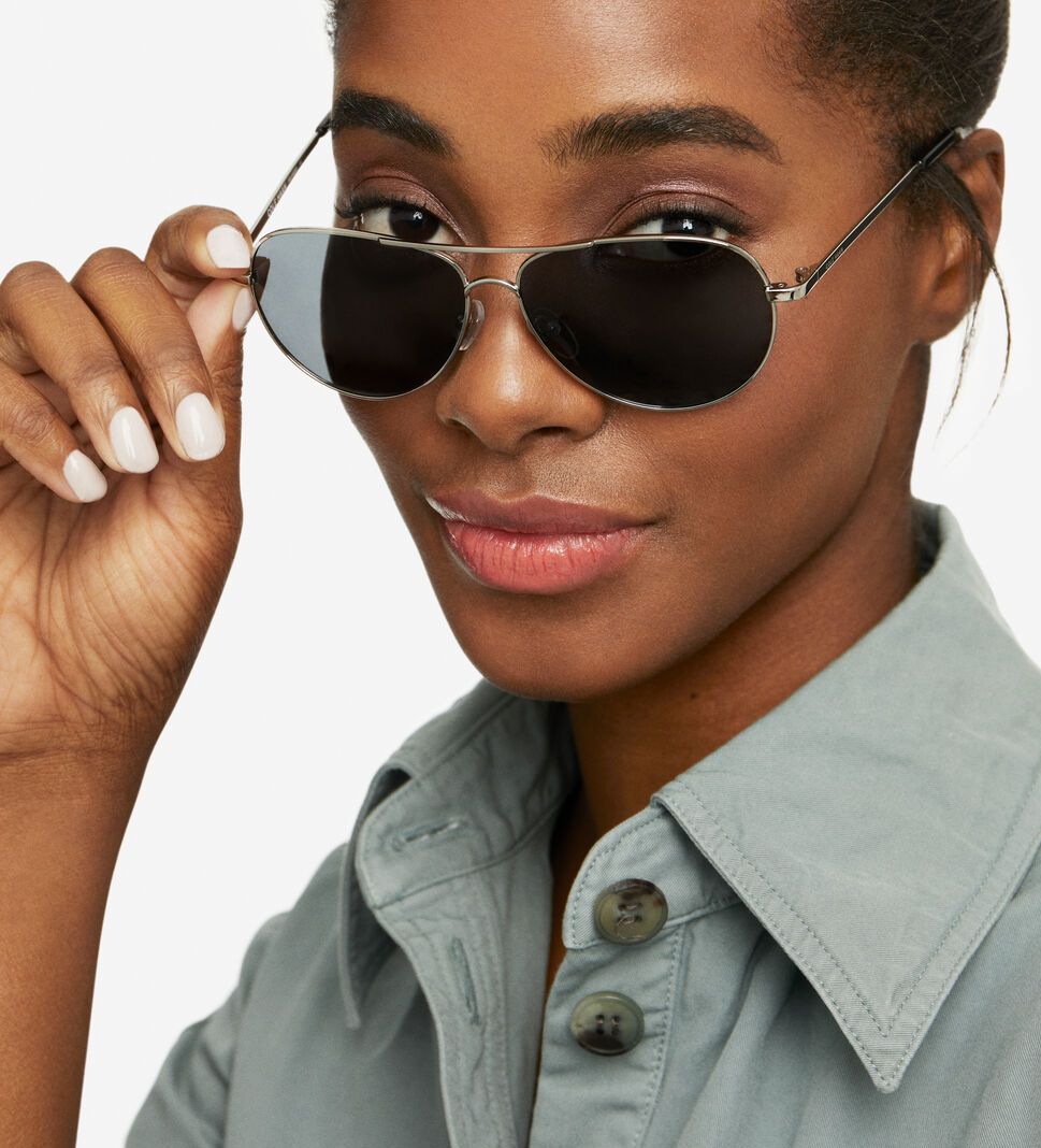 Silver Cole Haan Classic Aviator Women's Sunglasses | XLJO-71954