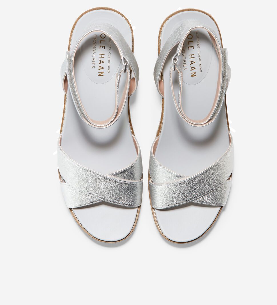 Silver Cole Haan Cloudfeel Espadrille Wedge Women's Sandals | QHFZ-95283