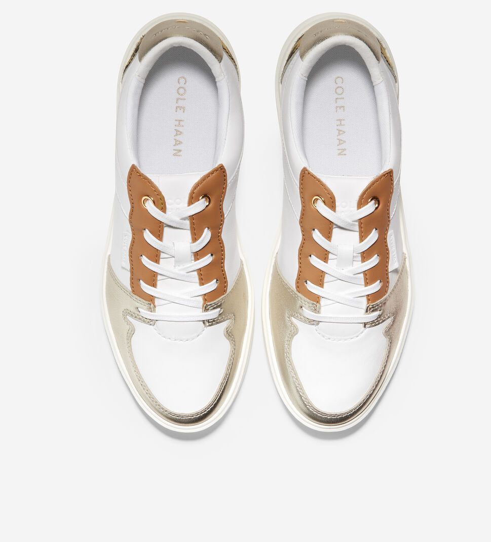 White / Gold Metal Cole Haan Grand Crosscourt Modern Tennis Women's Sneakers | QYKH-59123