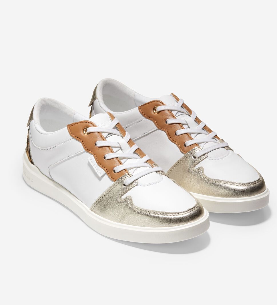 White / Gold Metal Cole Haan Grand Crosscourt Modern Tennis Women's Sneakers | QYKH-59123