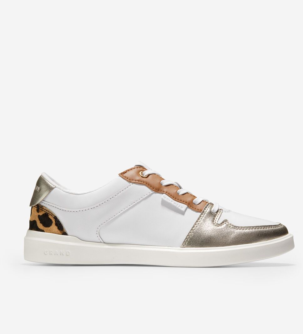 White / Gold Metal Cole Haan Grand Crosscourt Modern Tennis Women\'s Sneakers | QYKH-59123