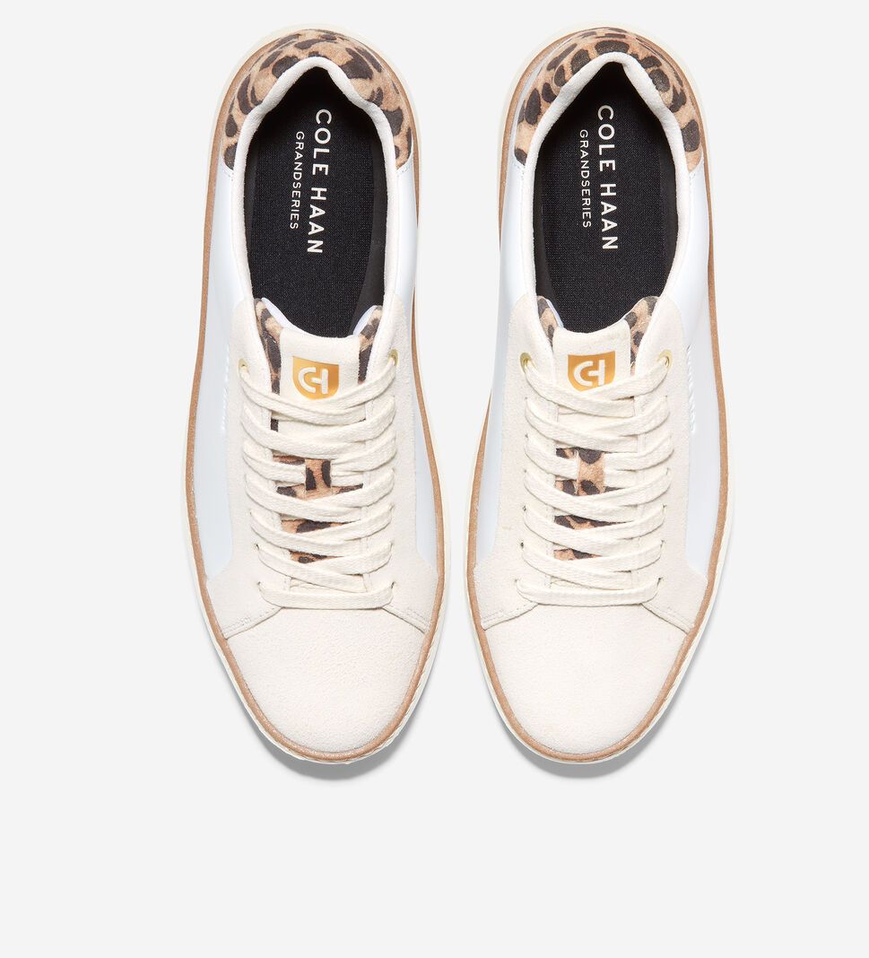 White / Leopard Cole Haan GrandPrØ Topspin Women's Sneakers | KJYC-08145